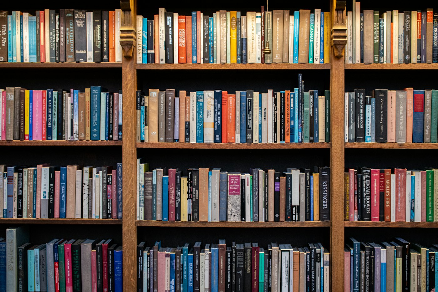 Bookshelves filled with colorful books